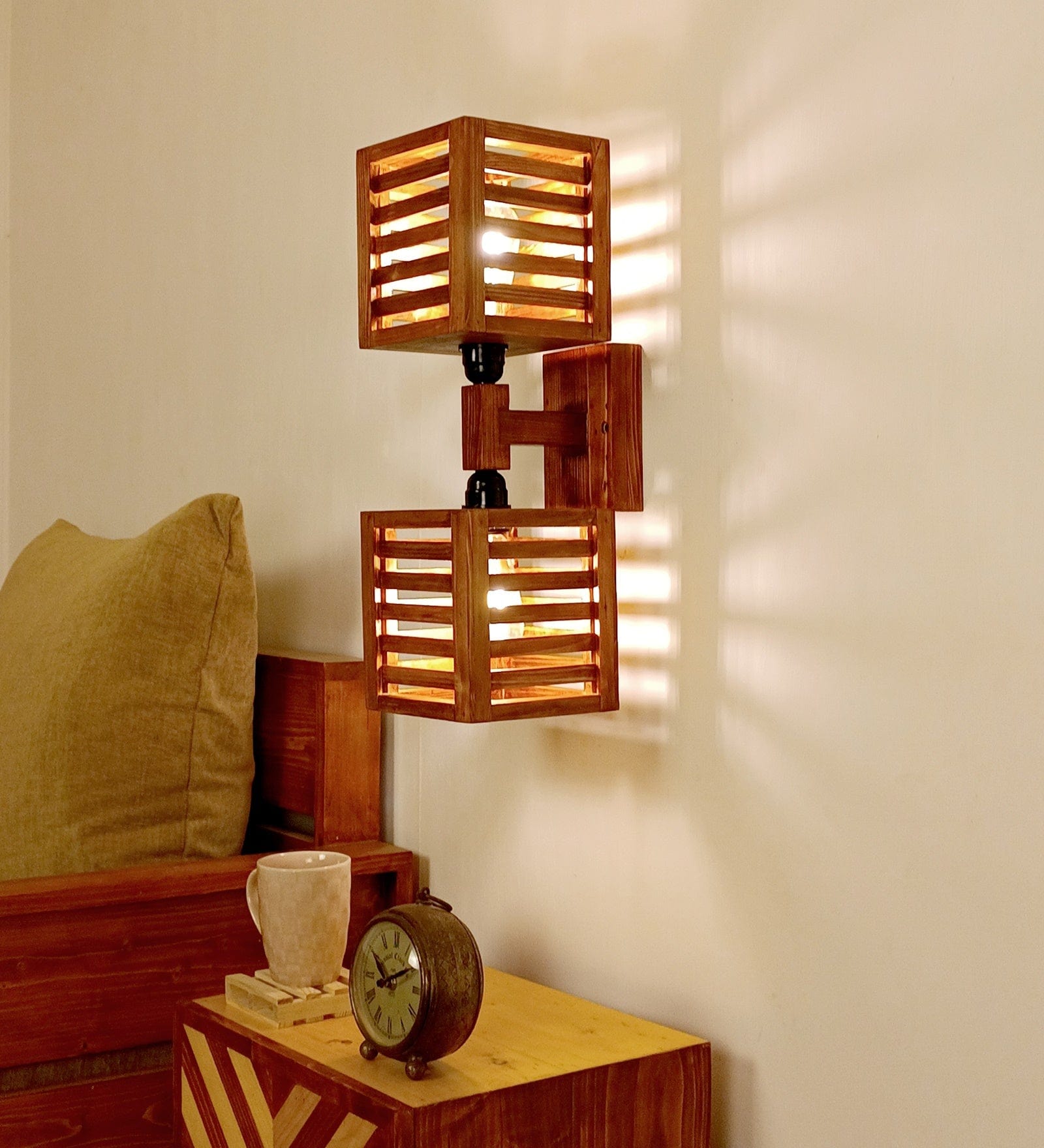 Lyon Duo Brown Wooden Wall Light (BULB NOT INCLUDED)