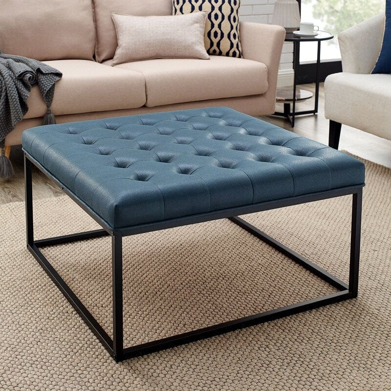 Living Room Coffee Table Wide Leatherette Tufted Square Cocktail Table, Large Bench
