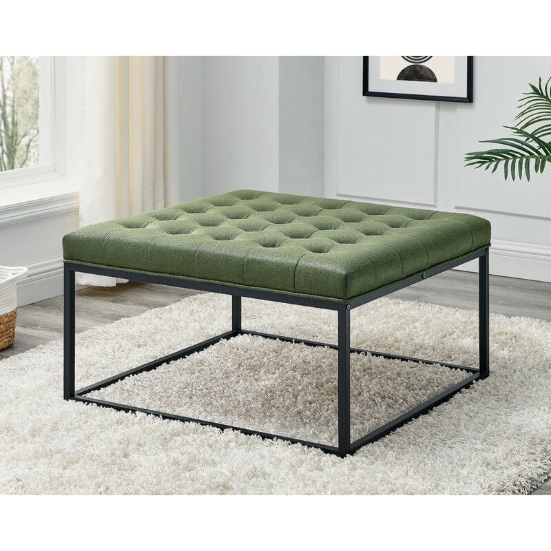 Living Room Coffee Table Wide Leatherette Tufted Square Cocktail Table, Large Bench