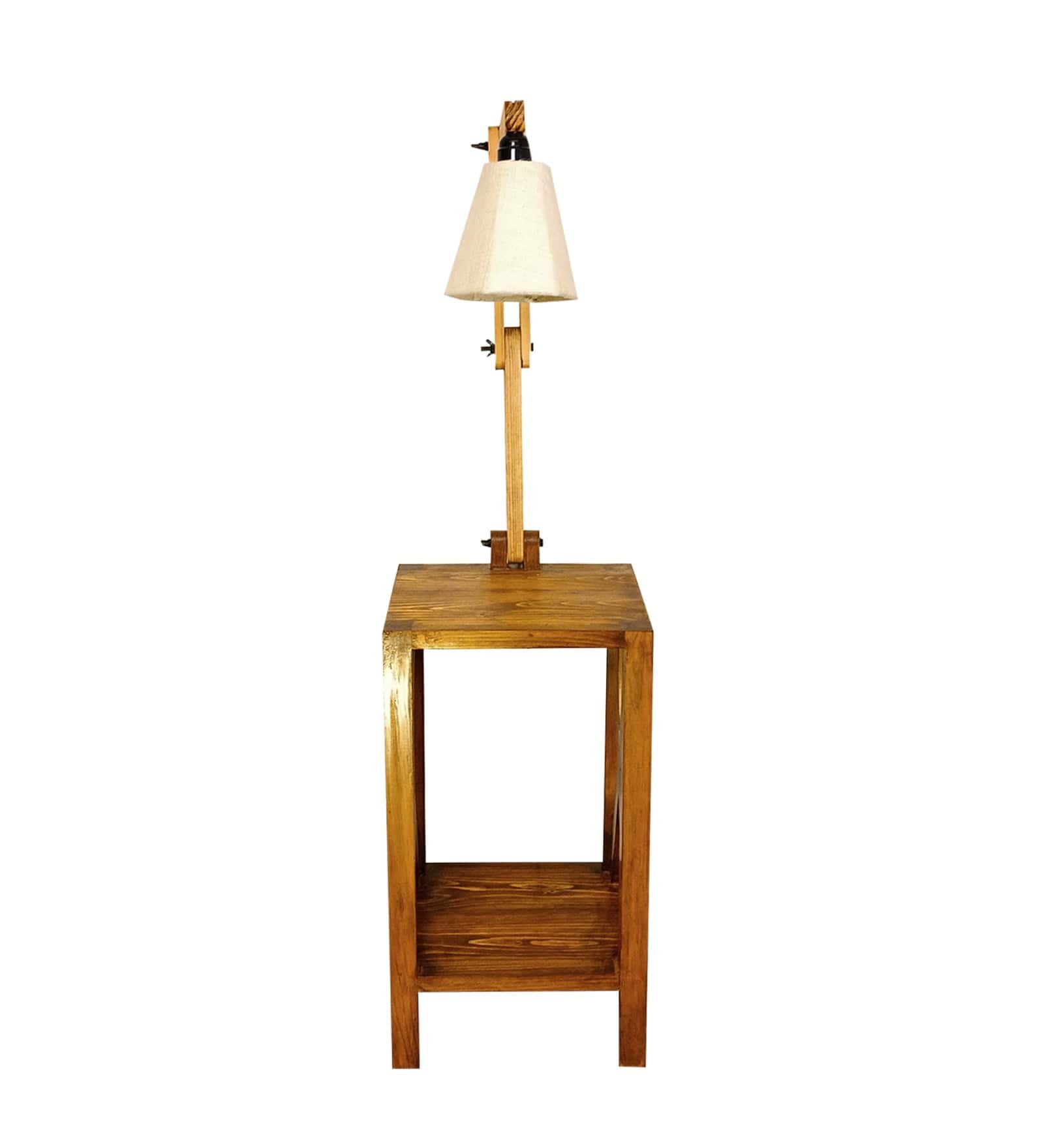 Maurice Wooden Floor Lamp with Brown Base and Jute Fabric Lampshade (BULB NOT INCLUDED)