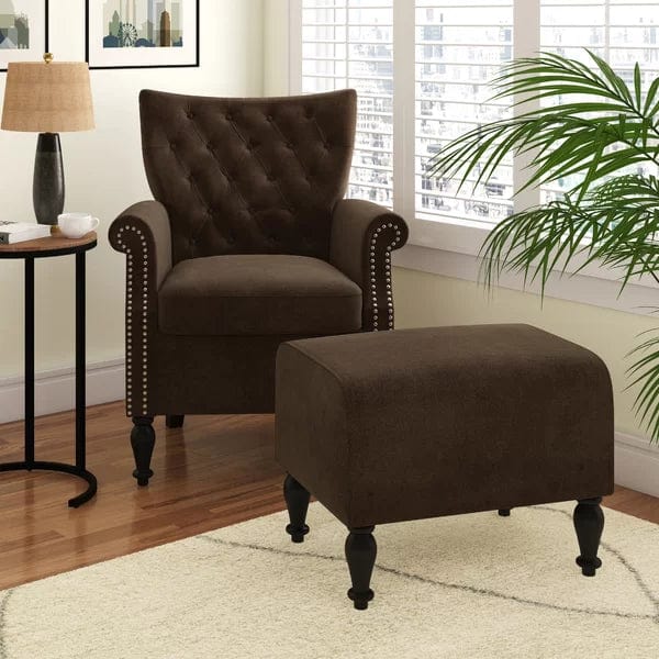 Micky Wide Tufted Armchair and Ottoman