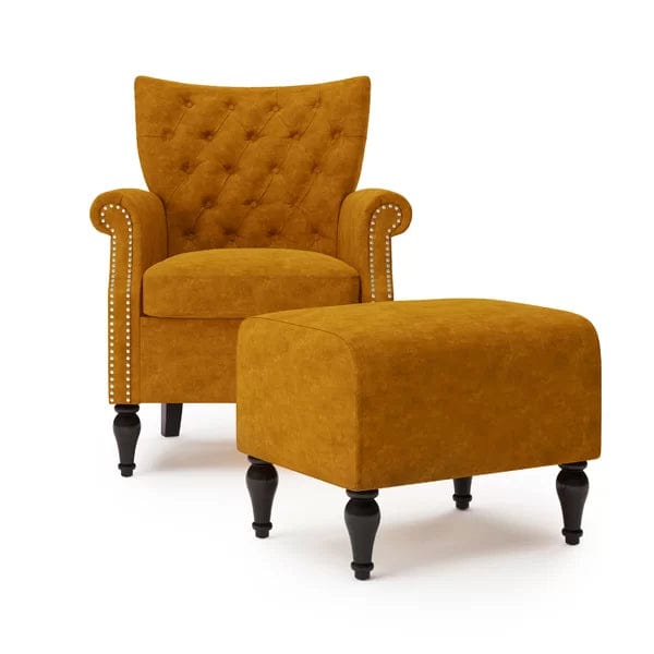 Micky Wide Tufted Armchair and Ottoman