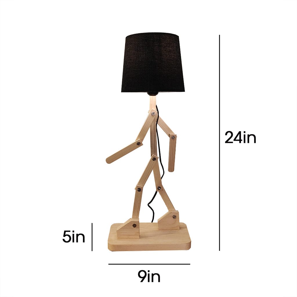 Moonwalker Beige Wooden Table Lamp with Black Fabric Lampshade (BULB NOT INCLUDED)