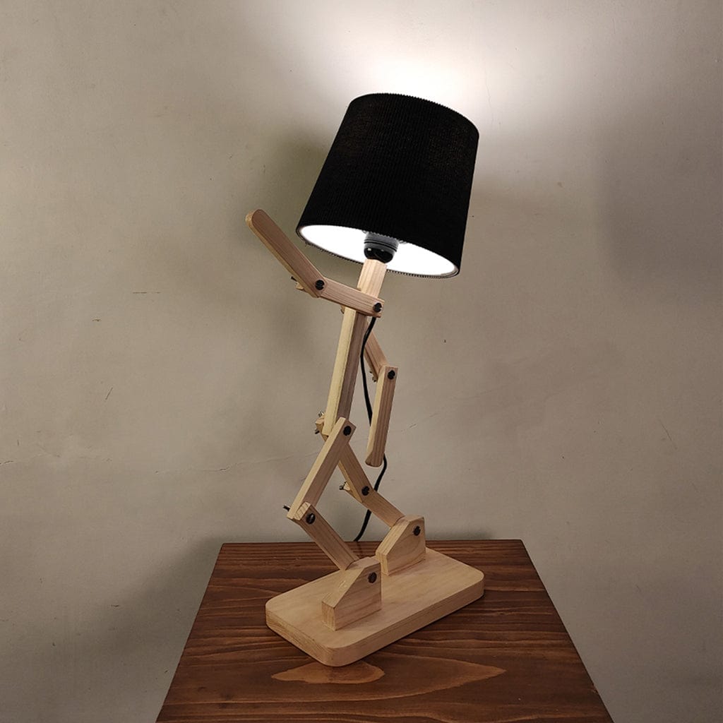 Moonwalker Beige Wooden Table Lamp with Black Fabric Lampshade (BULB NOT INCLUDED)