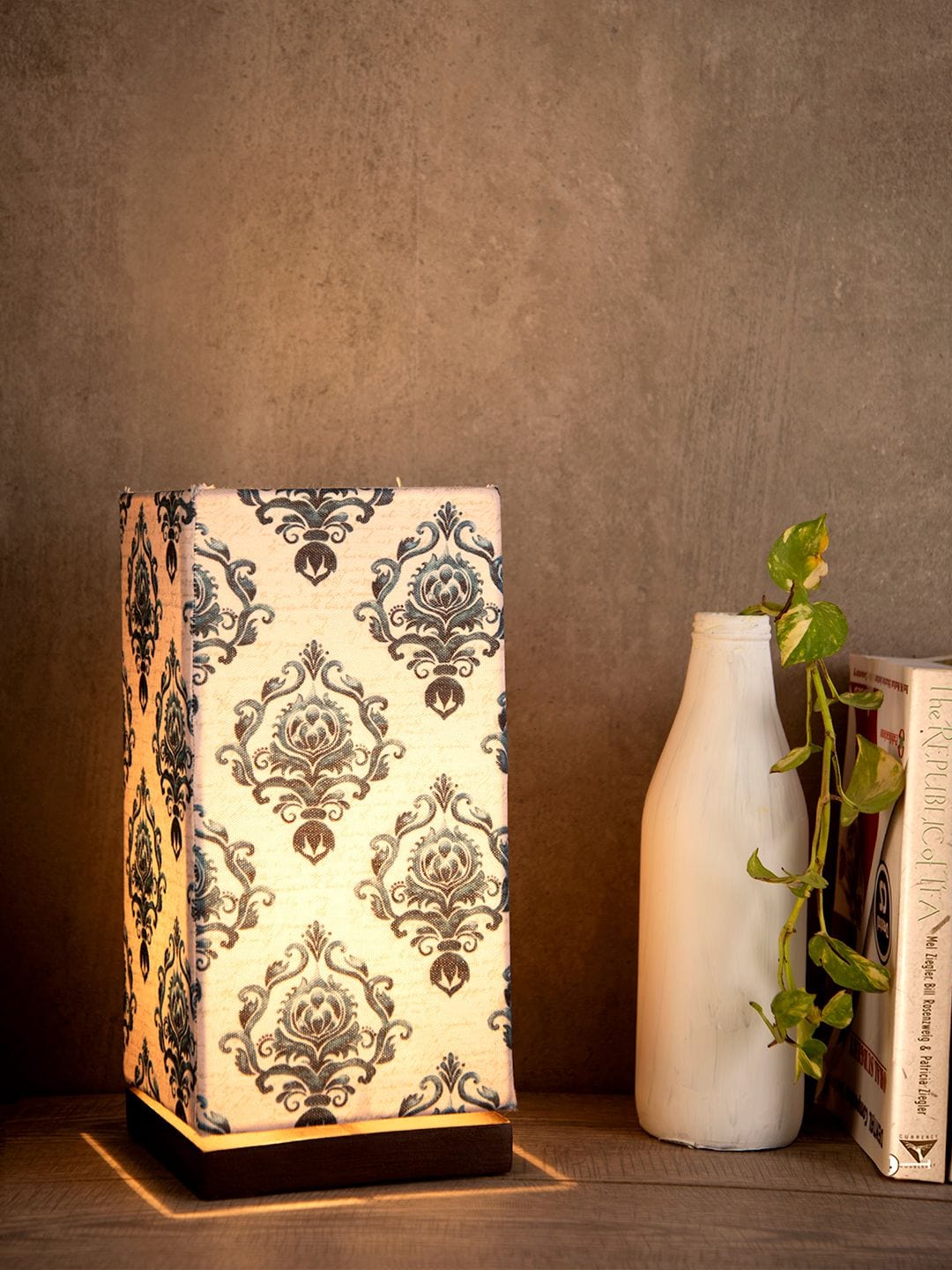Block Print Lamp with Wooden Base