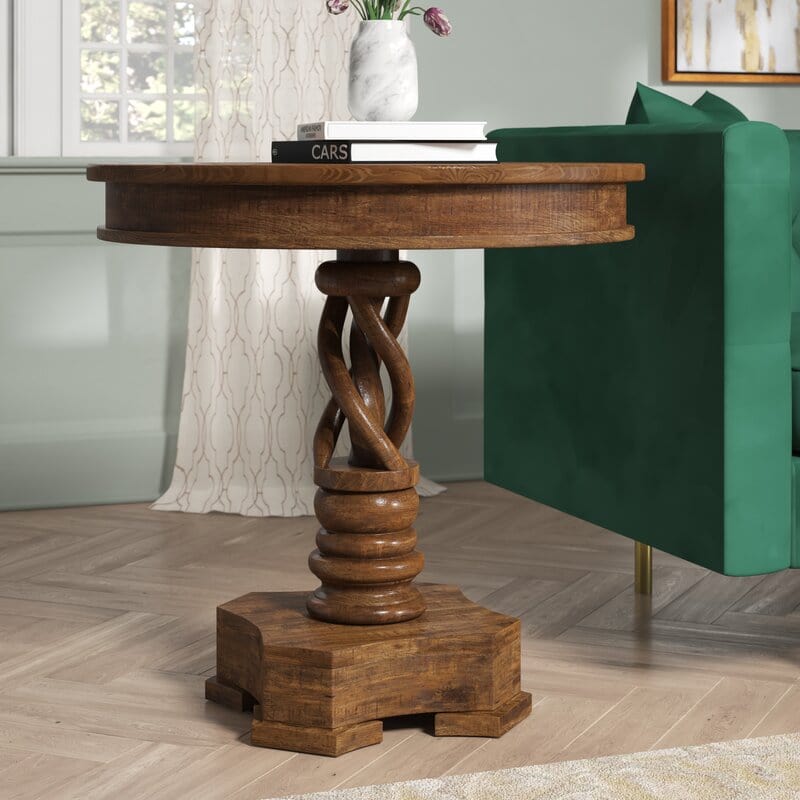Tall Solid Wood Pedestal End Table
