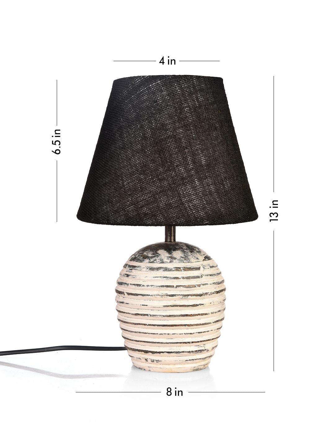 Striped Wooden White Lamp with Black Jute Shade