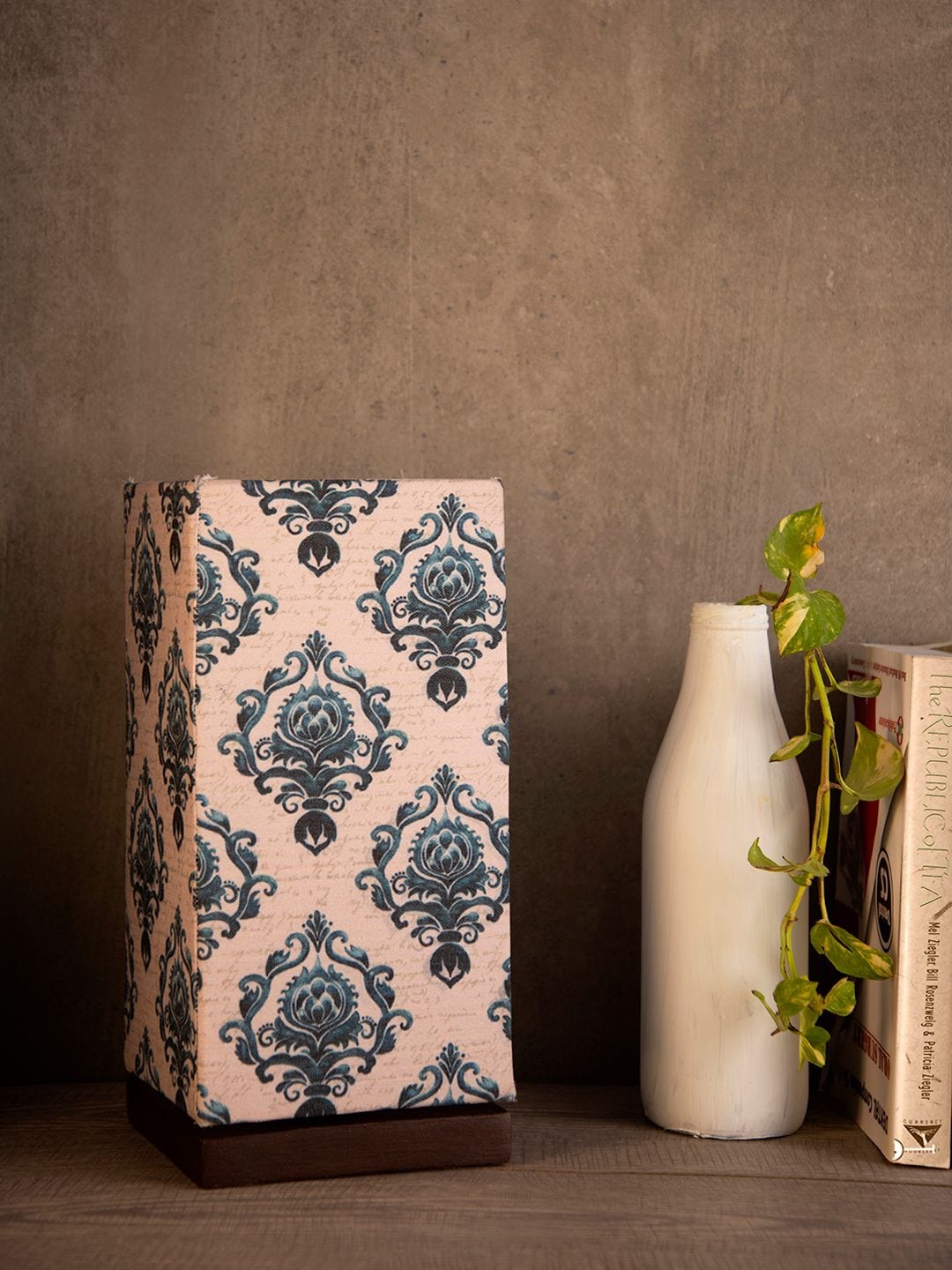 Block Print Lamp with Wooden Base