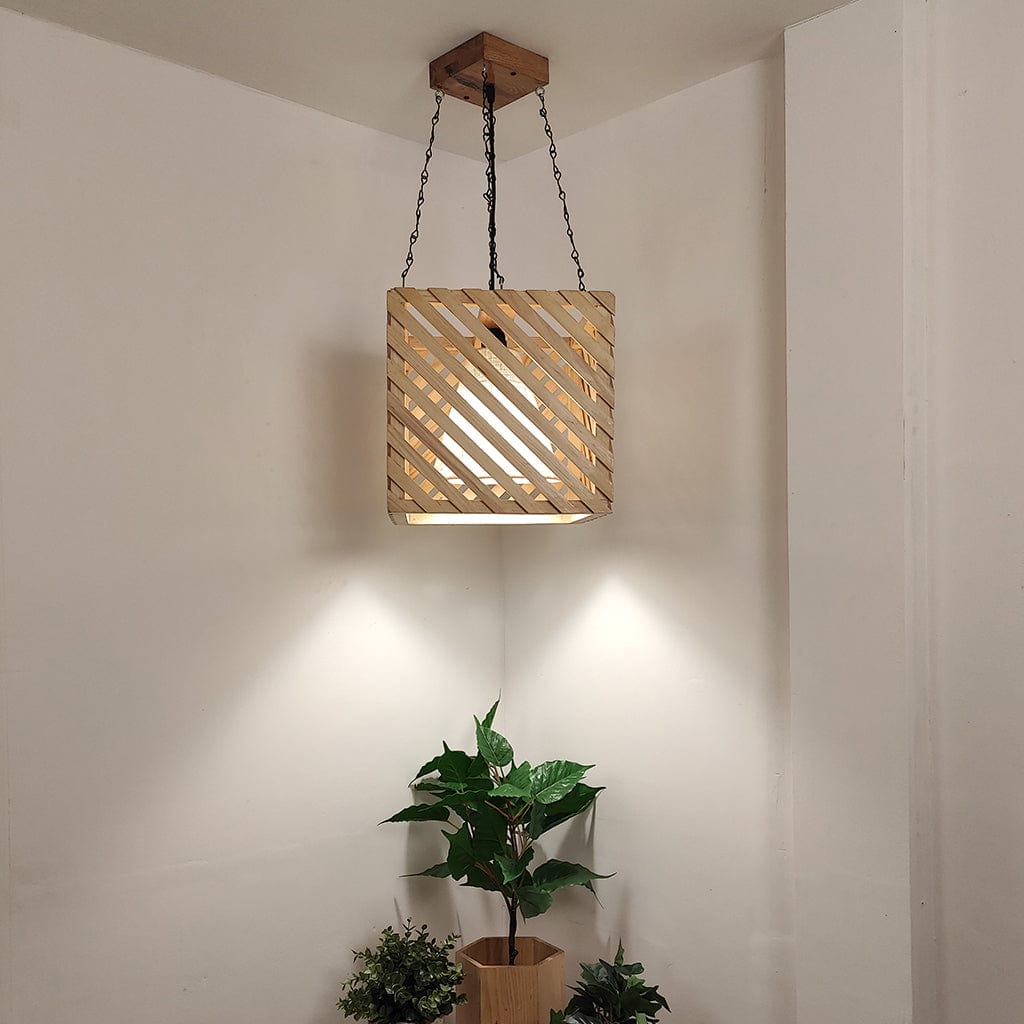 Oblique Beige Wooden Single Hanging Lamp