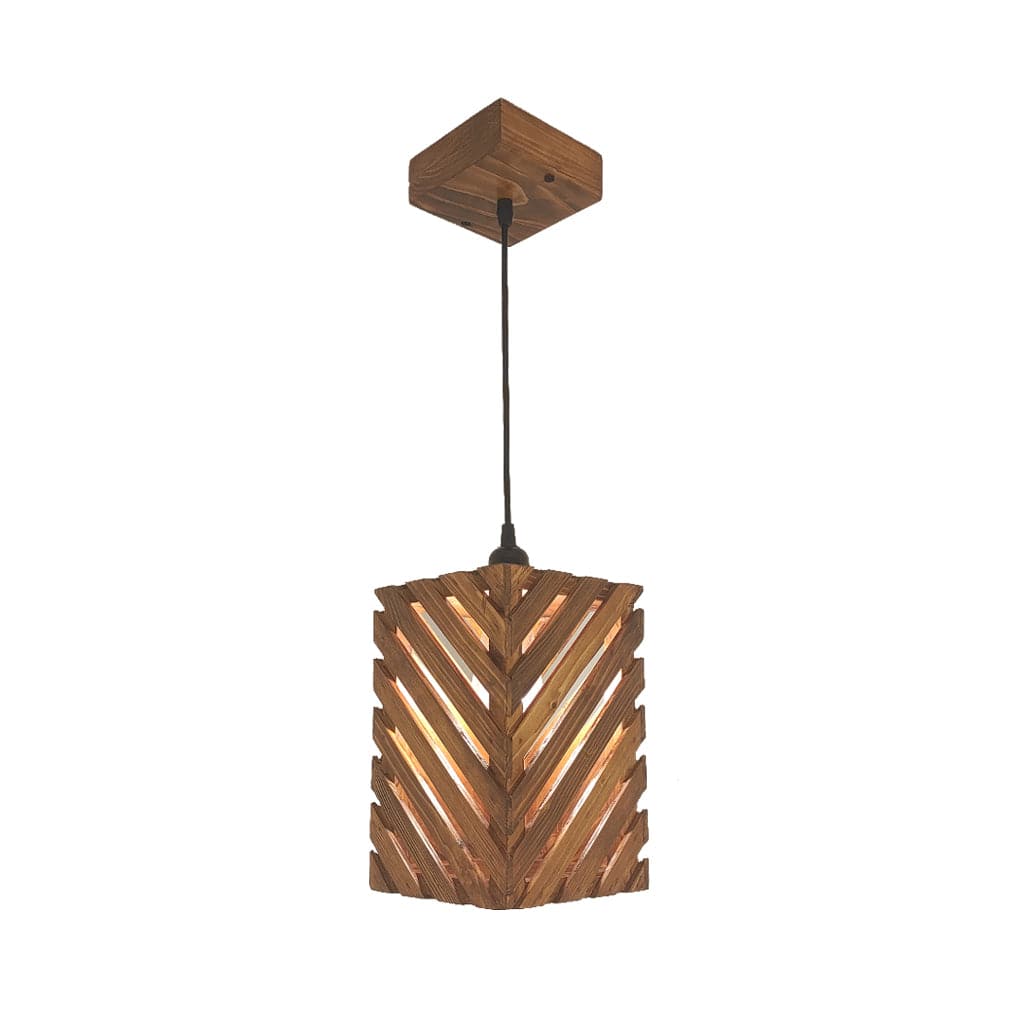 Oblique Brown Wooden Single Hanging Lamp