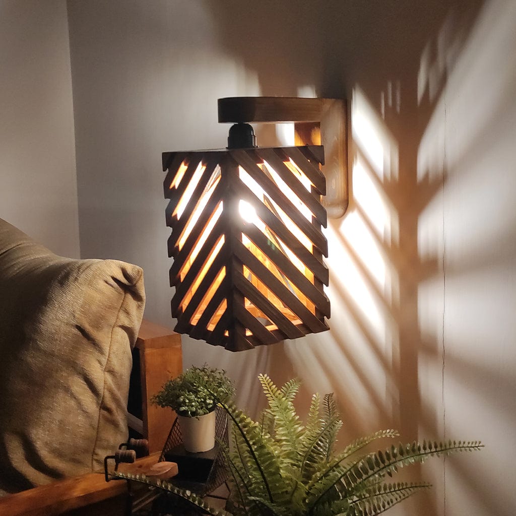 Oblique Brown Wooden Wall Light (BULB NOT INCLUDED)