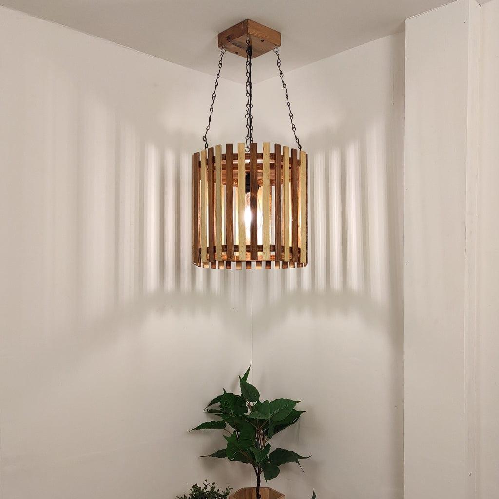 Octa Beige & Brown Wooden Single Hanging Lamp - Ouch Cart 