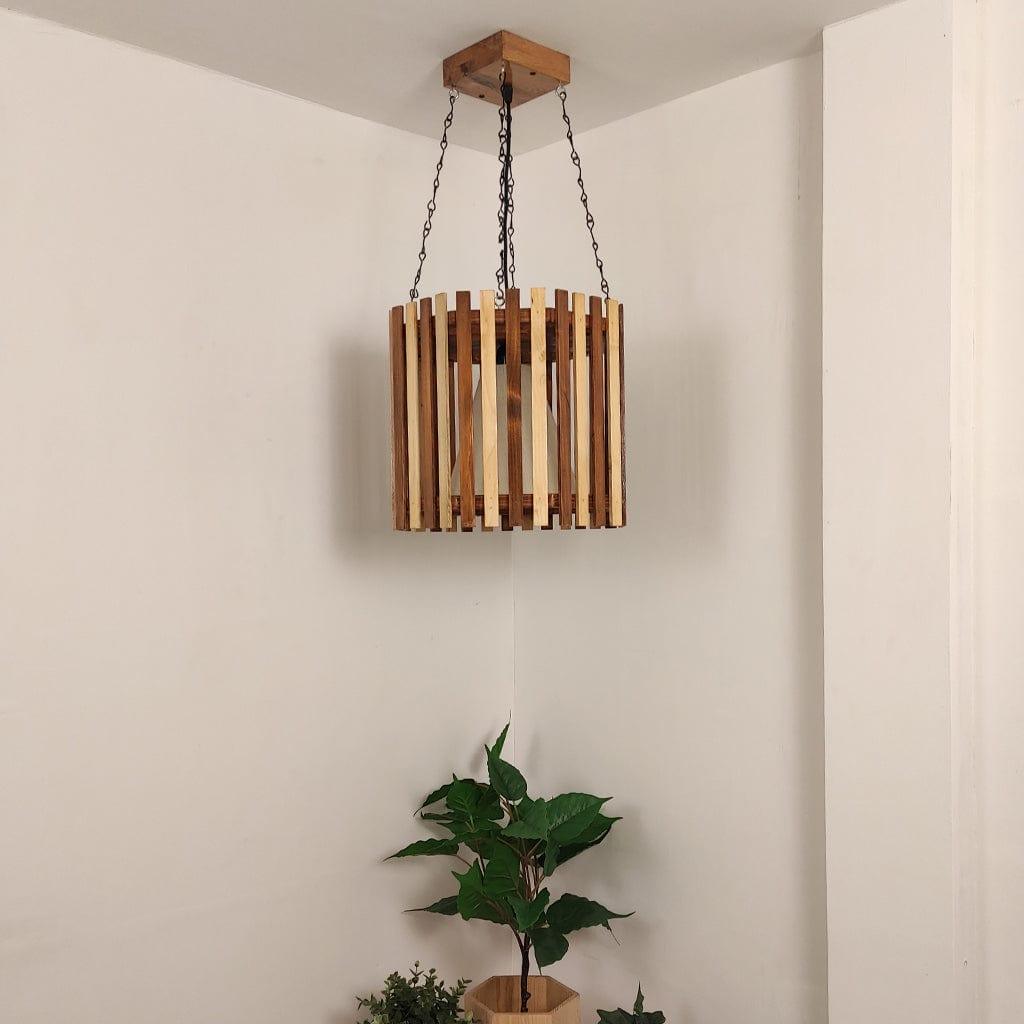 Octa Beige & Brown Wooden Single Hanging Lamp - Ouch Cart 