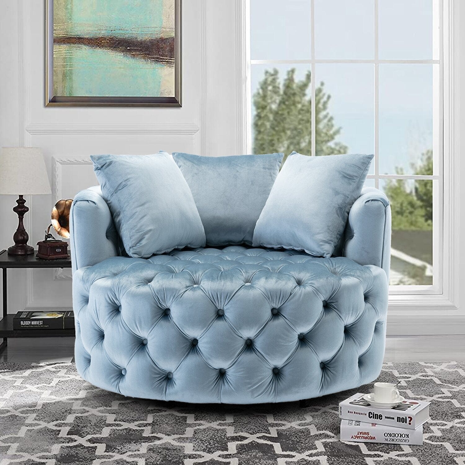 Wide Tufted Barrel Chair Arm