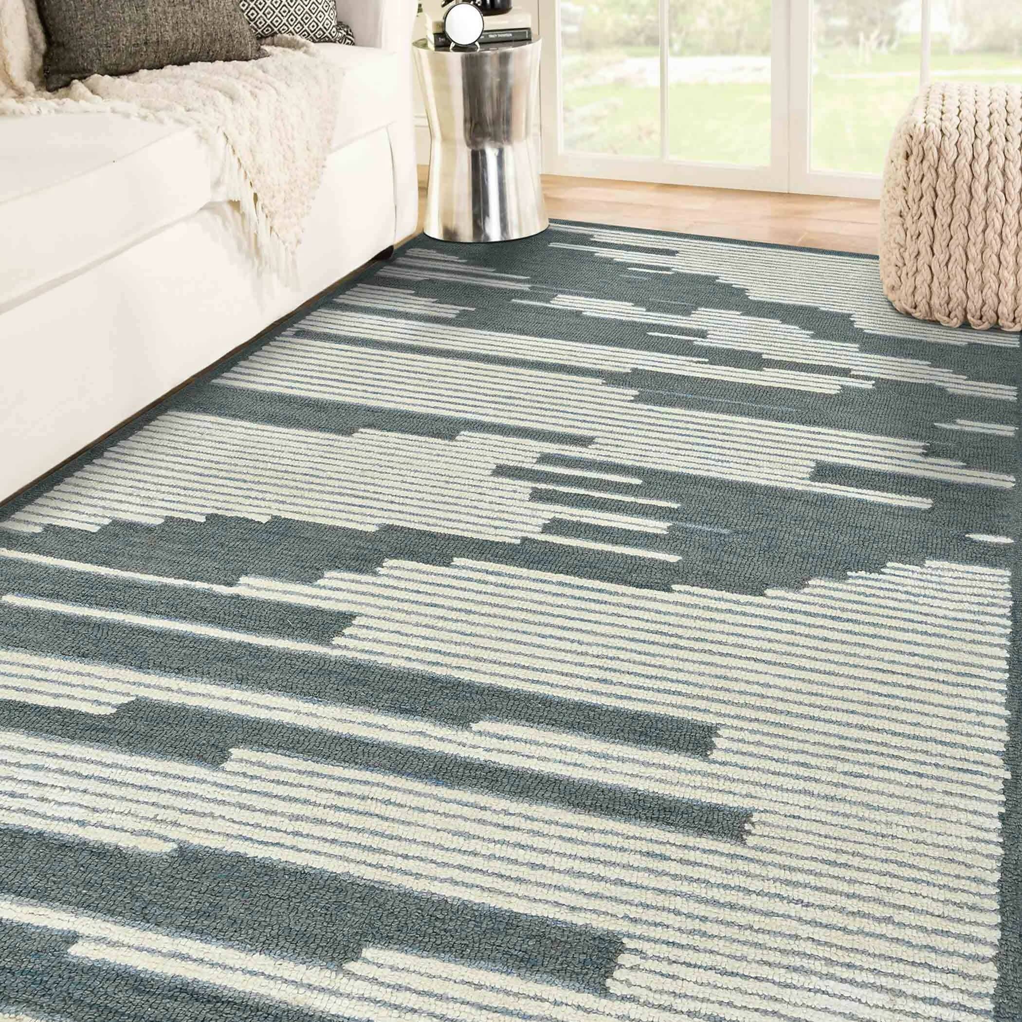 Blue Wool Chicago 8x10 Feet Hand-Tufted Carpet Rug