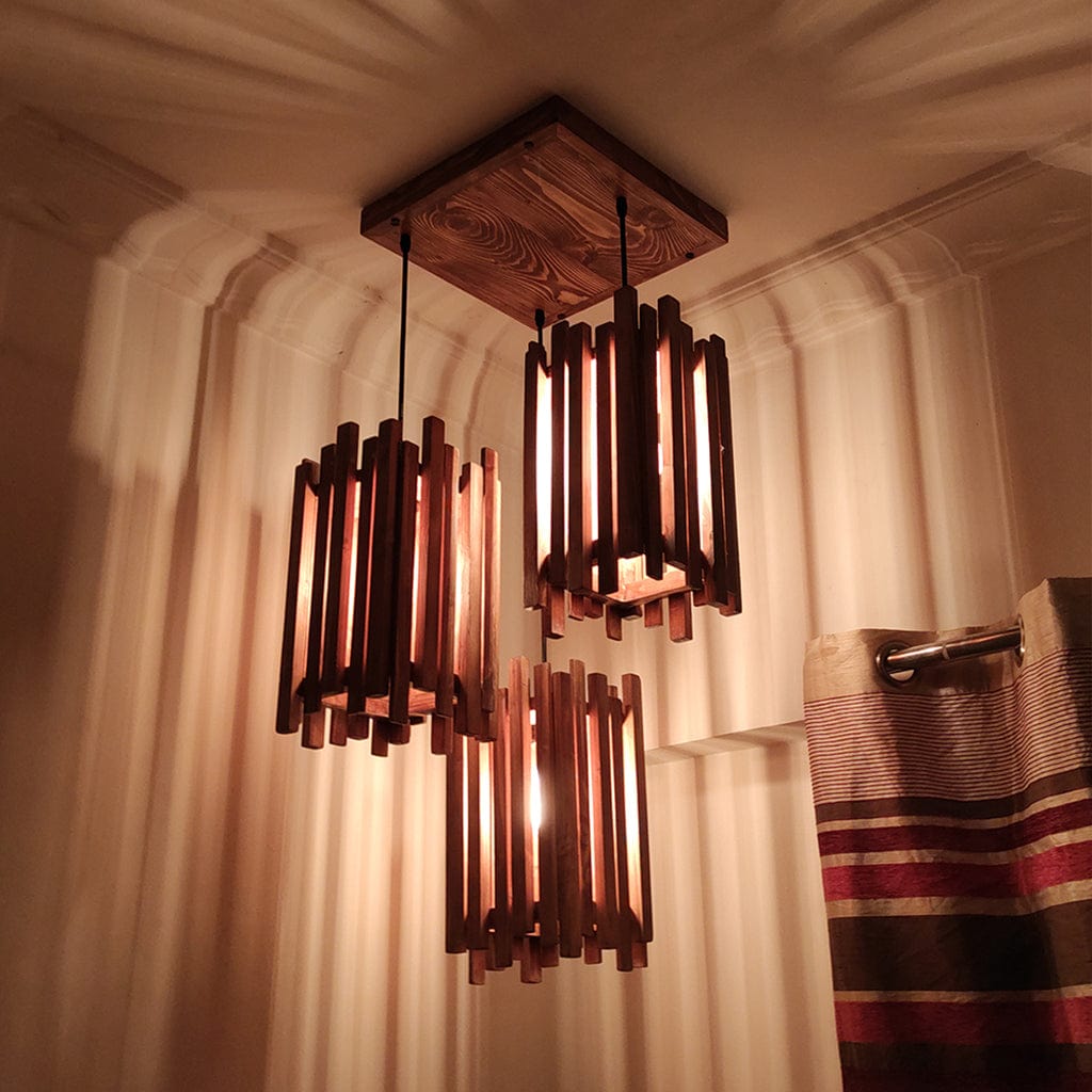 Palisade Brown Wooden Cluster Hanging Lamp (BULB NOT INCLUDED)