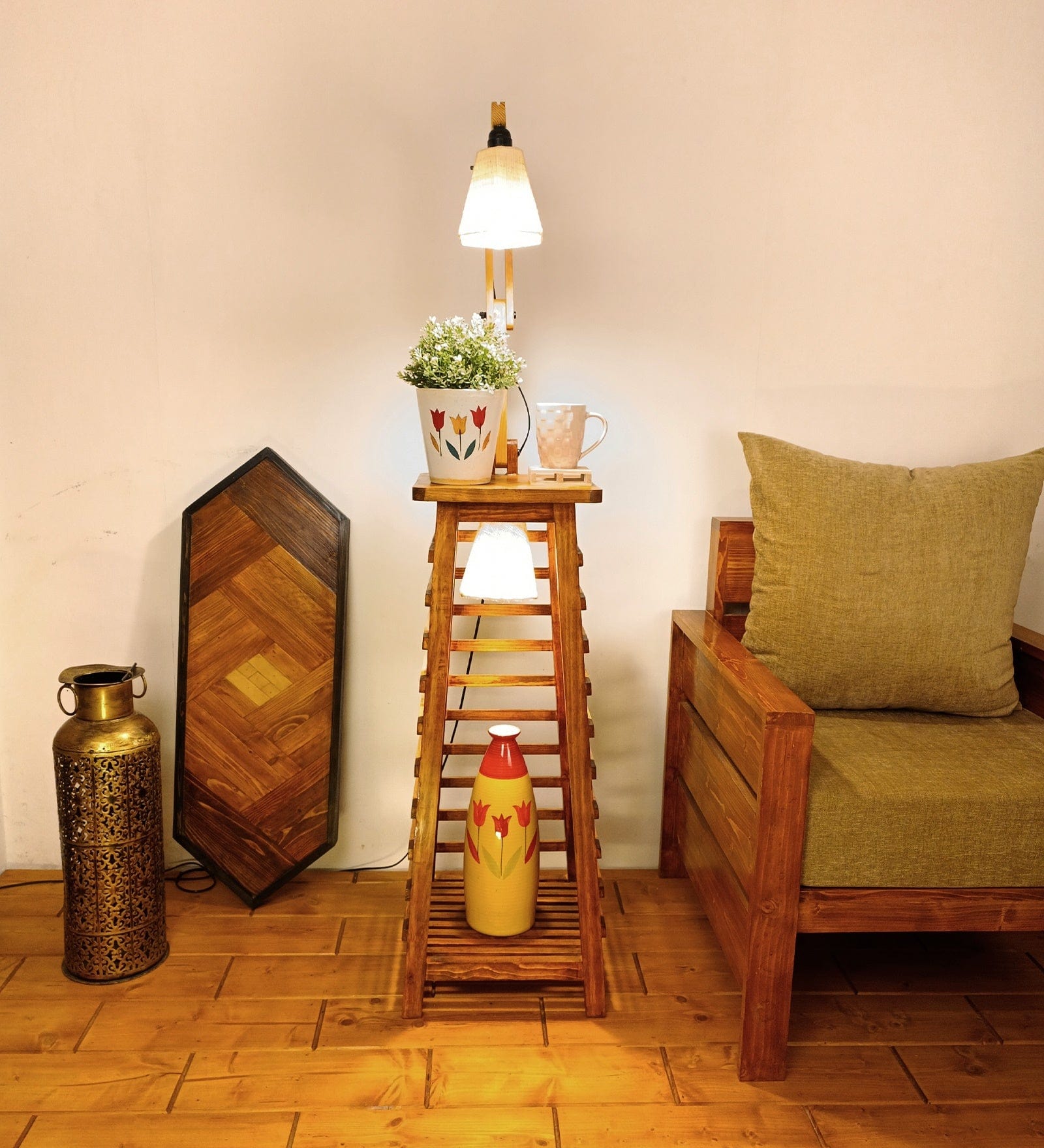 Pascal Wooden Floor Lamp with Brown Base and Jute Fabric Lampshade (BULB NOT INCLUDED)