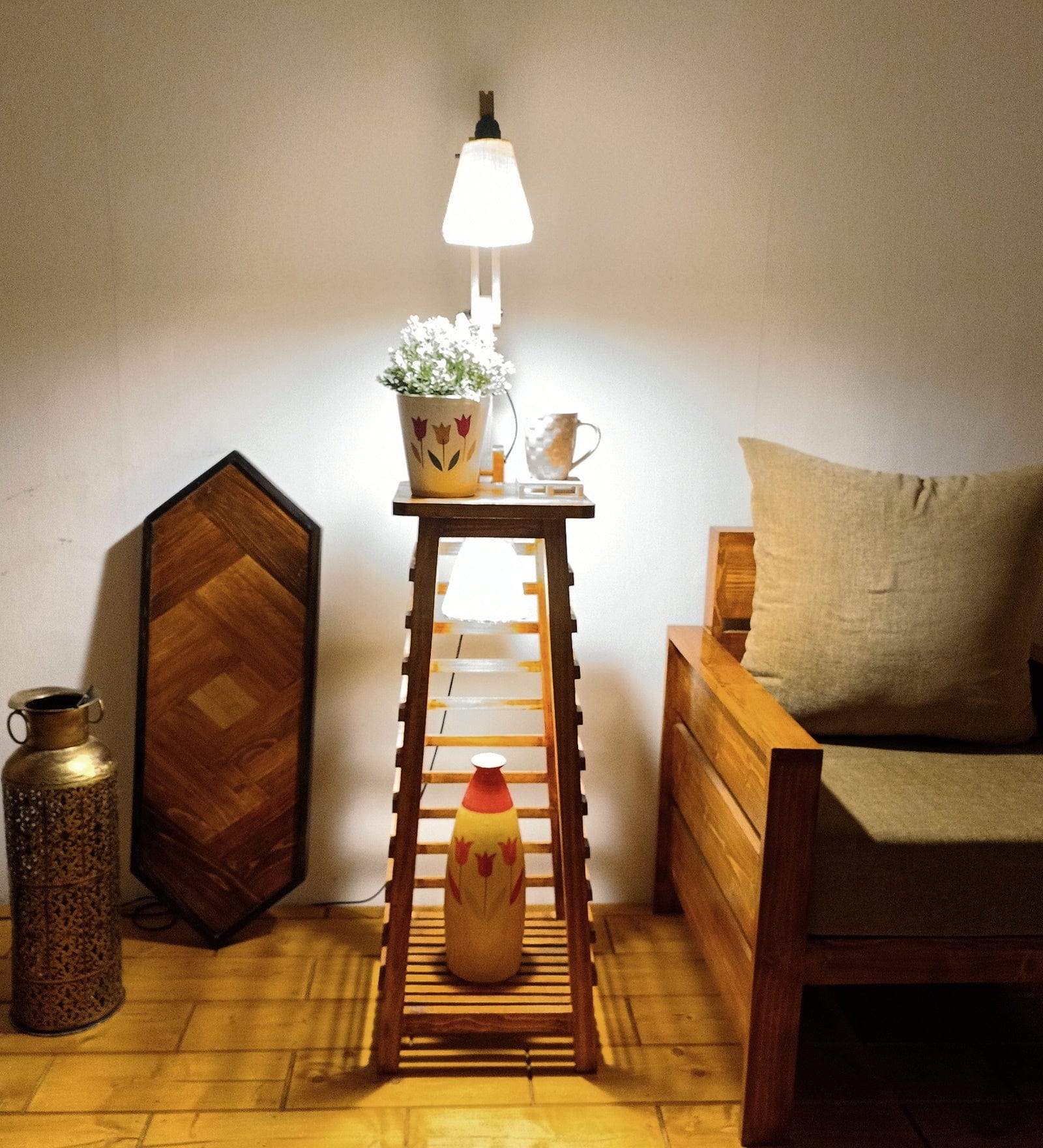Pascal Wooden Floor Lamp with Brown Base and Jute Fabric Lampshade (BULB NOT INCLUDED)