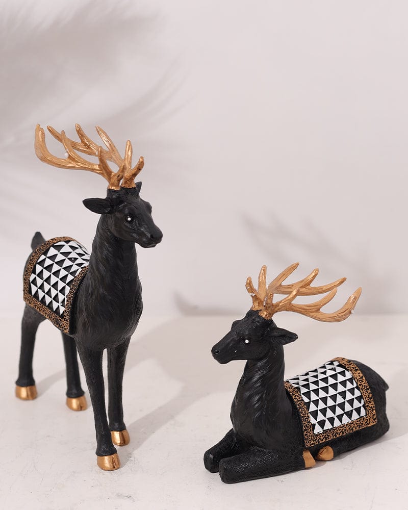 Decorative Black Color Deer Sculpture For Home Decoration, Office Decor, Wedding, Gifts- (Pack Of 2)