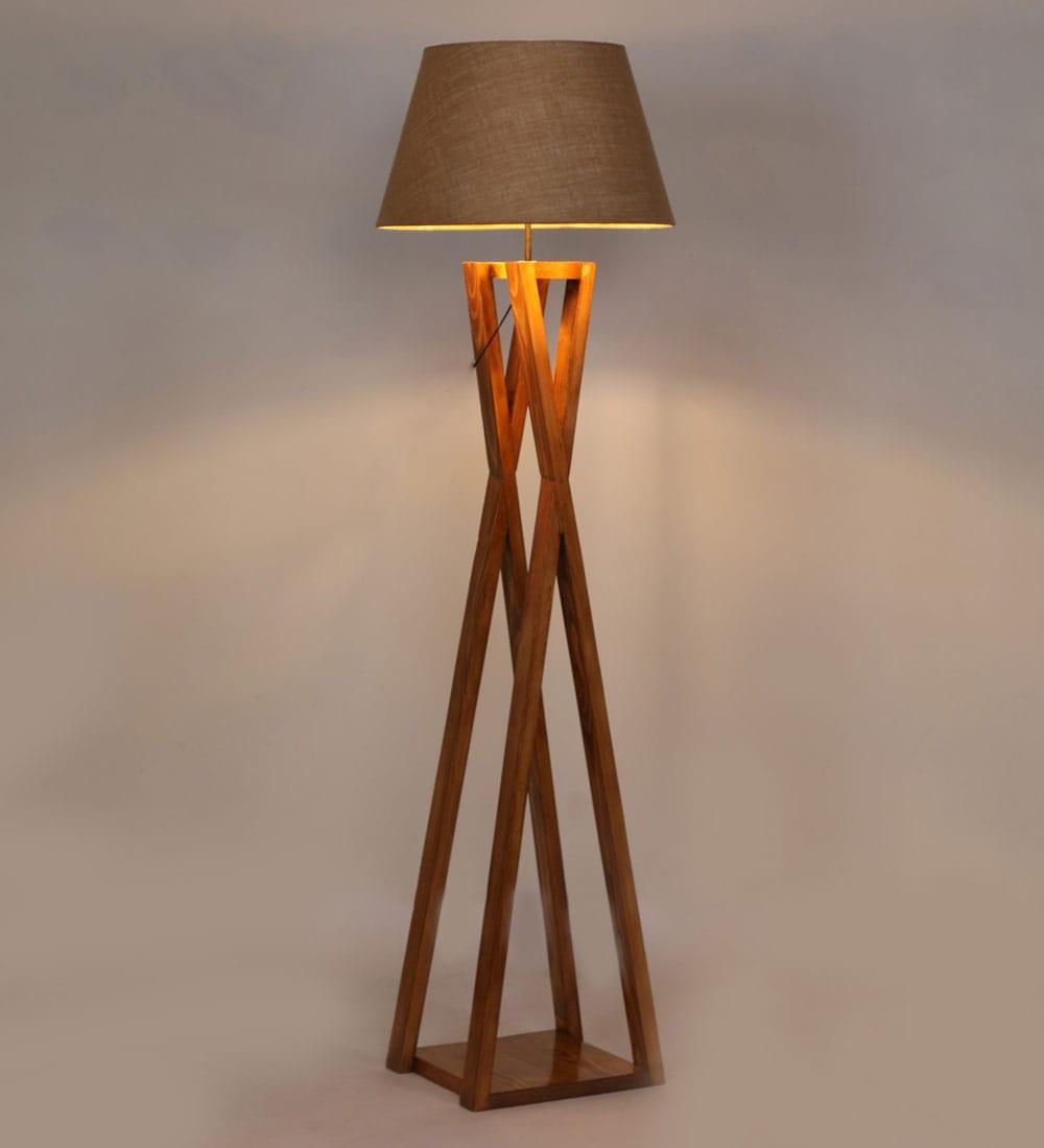 Monica Wooden Floor Lamp with Premium Brwon Fabric Lampshade - Ouch Cart 