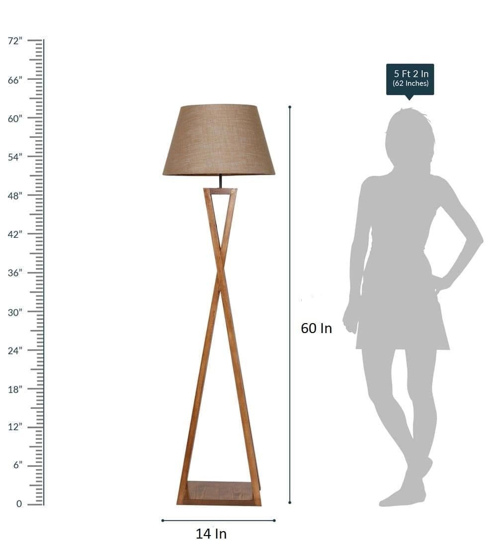 Monica Wooden Floor Lamp with Premium Brwon Fabric Lampshade - Ouch Cart 