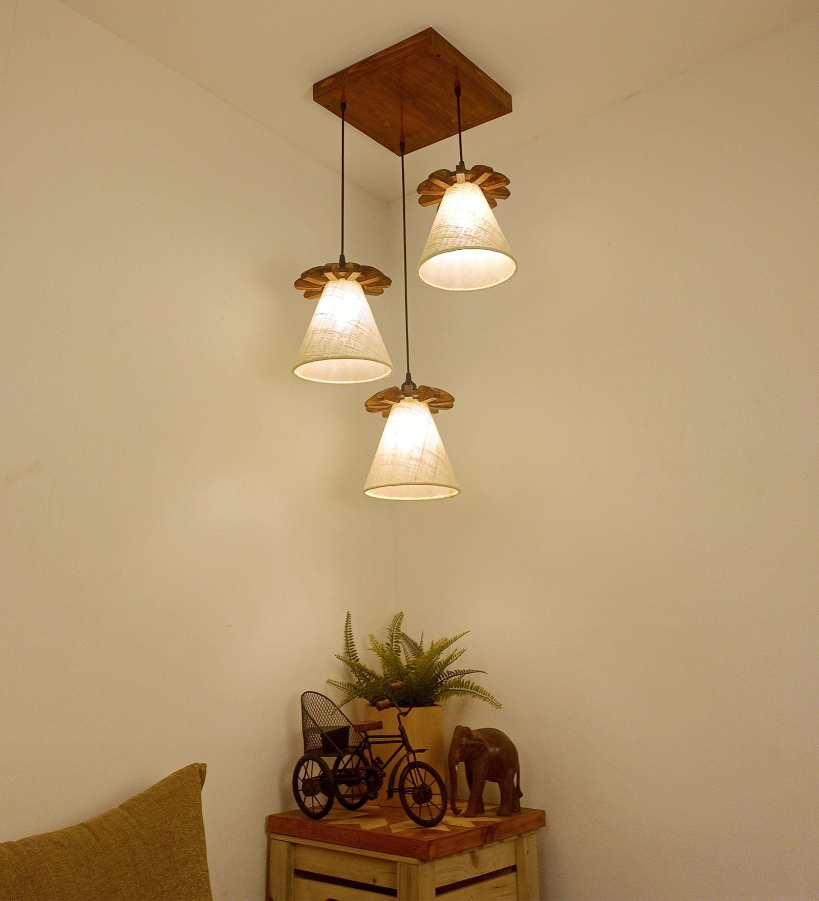 Propel Brown Wooden Cluster Hanging Lamp (BULB NOT INCLUDED)