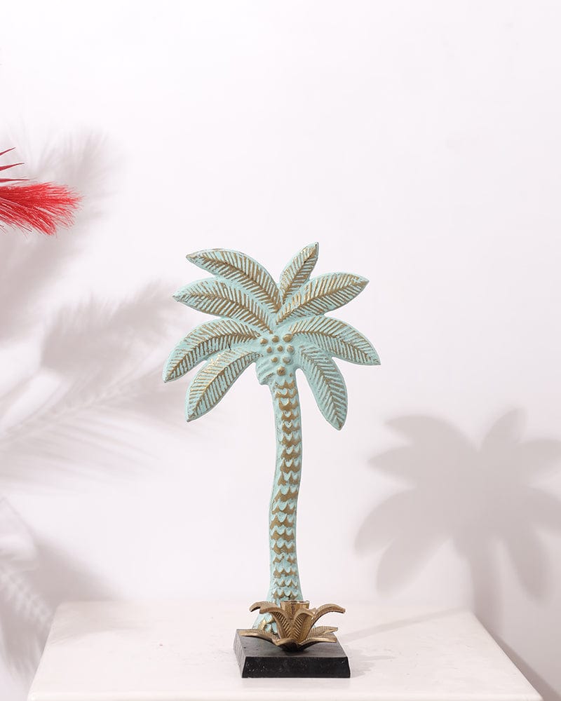 Metal Sea Green Color Coconut Tree Table Top showpiece For Home Decoration, Living Room & Table Top Showpiece