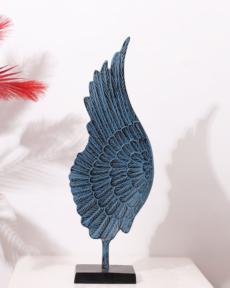 Metal Blue Color Left Angel Wings Table Top Showpiece (Pack Of 1) For Home Decoration, Living Room & Office