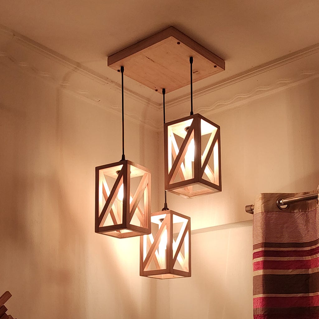 Symmetric Beige Wooden Cluster Hanging Lamp (BULB NOT INCLUDED)