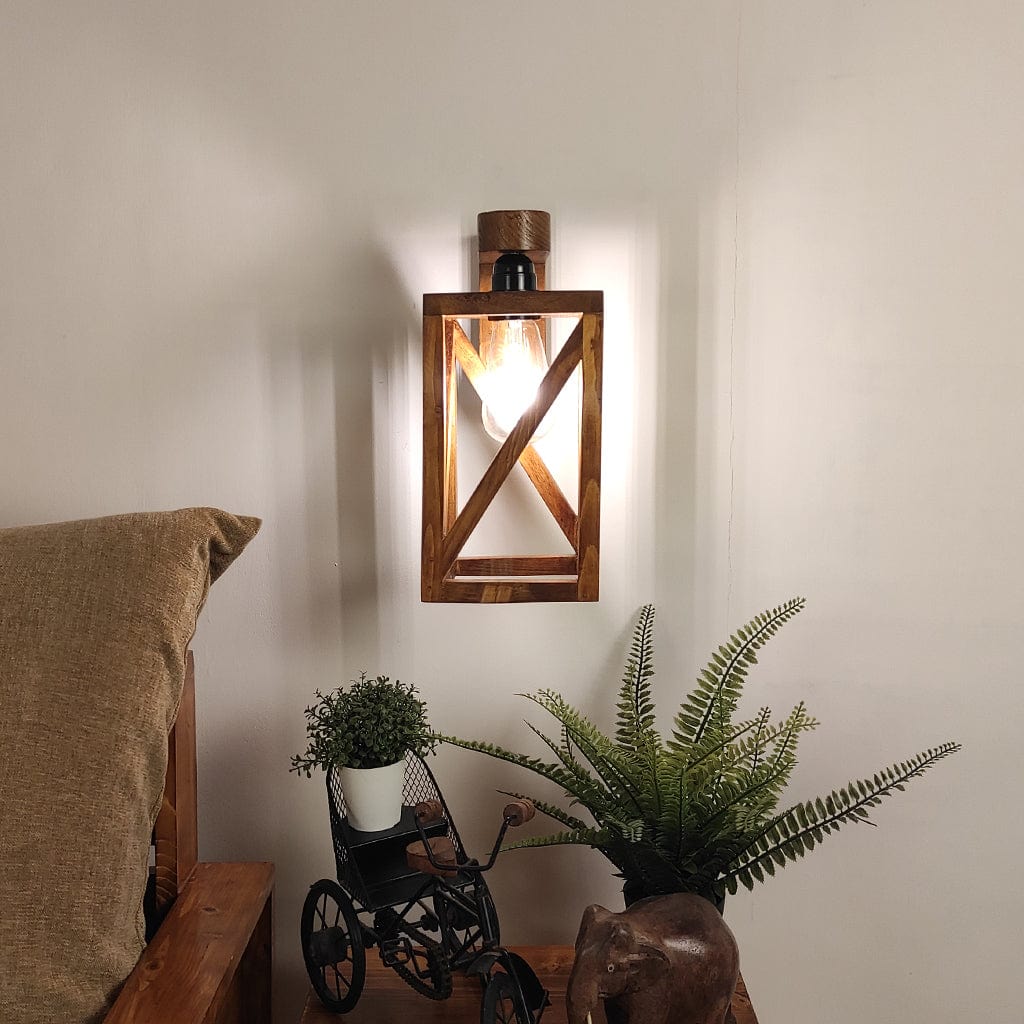 Symmetric Brown Wooden Wall Light Bulb