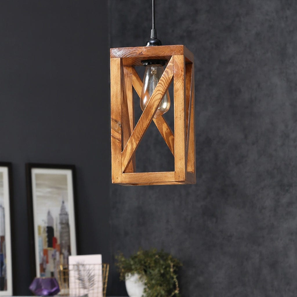 Symmetric Brown Wooden Single Hanging Lamp (BULB NOT INCLUDED)