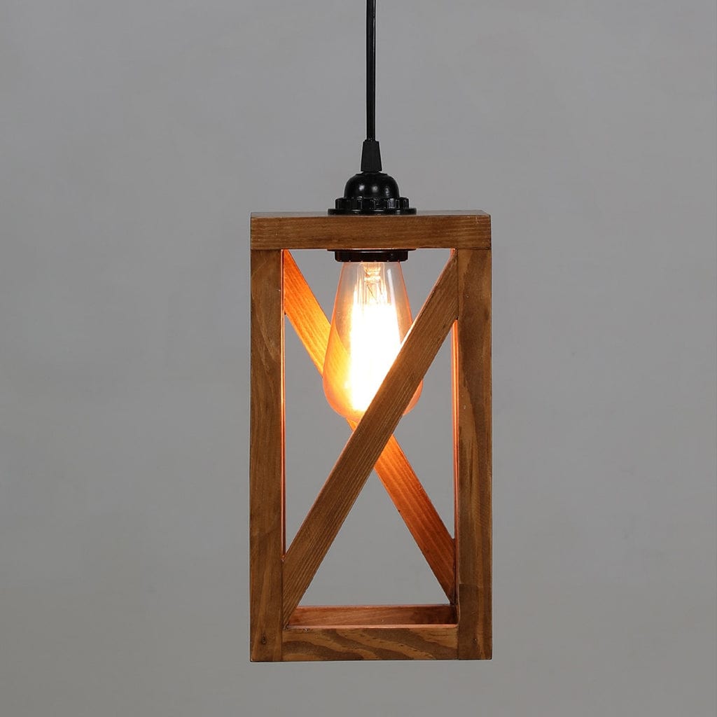 Symmetric Brown Wooden Single Hanging Lamp (BULB NOT INCLUDED)