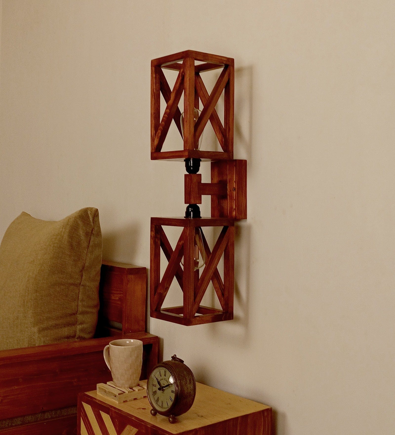 Symmetric Duo Brown Wooden Wall Light (BULB NOT INCLUDED)