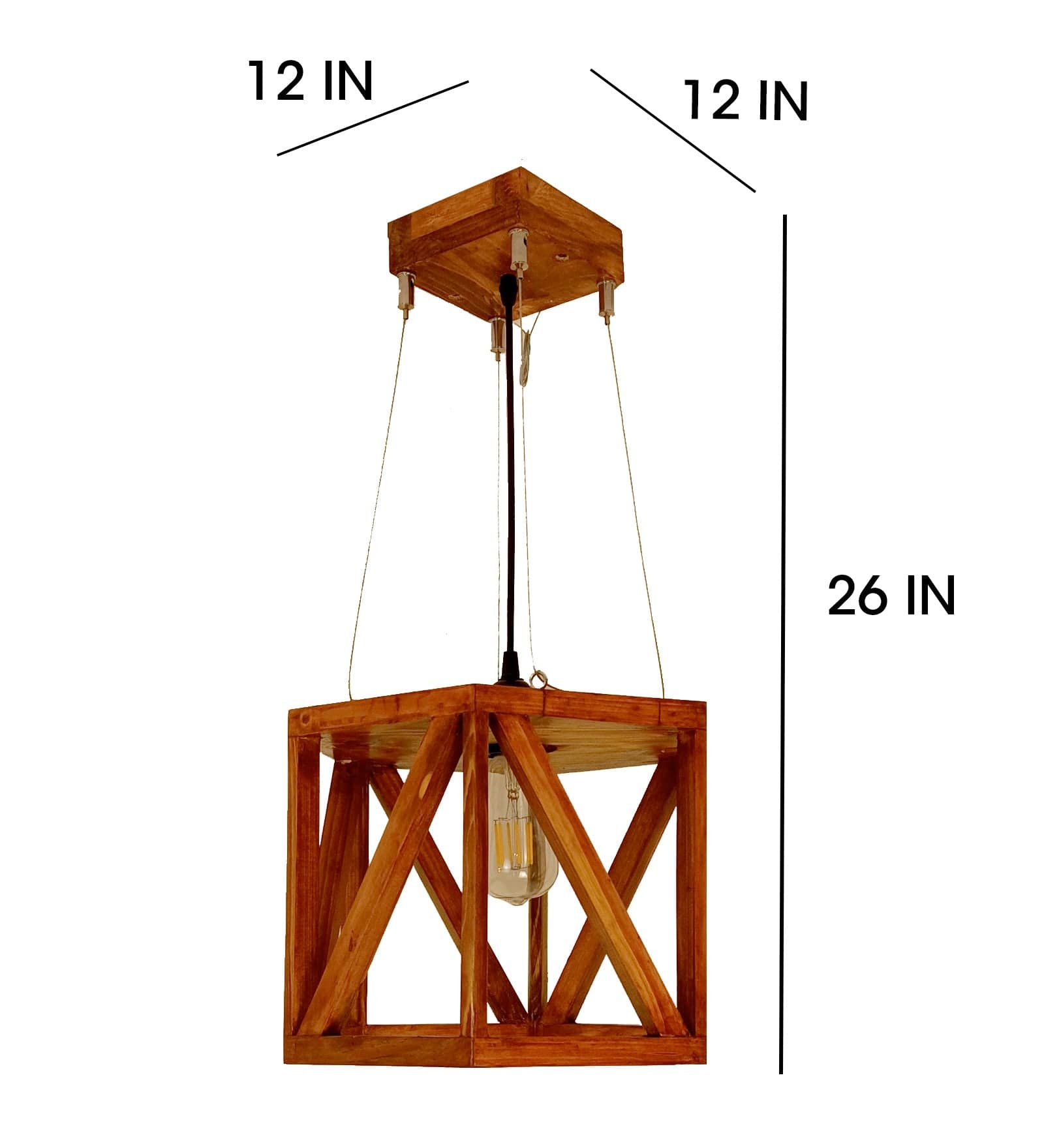Symmetric Hexa Brown Wooden Single Hanging Lamp (BULB NOT INCLUDED)