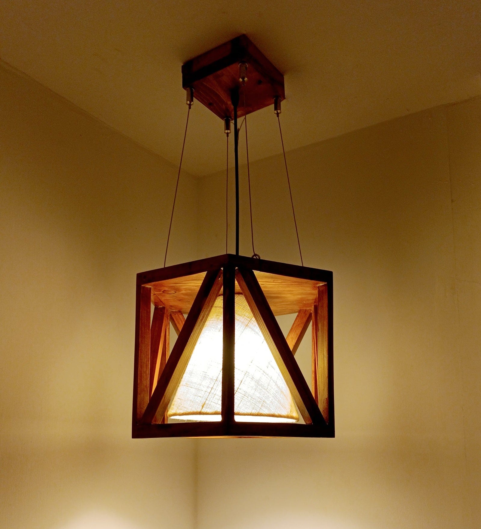 Symmetric Hexa Brown Wooden Single Hanging Lamp (BULB NOT INCLUDED)