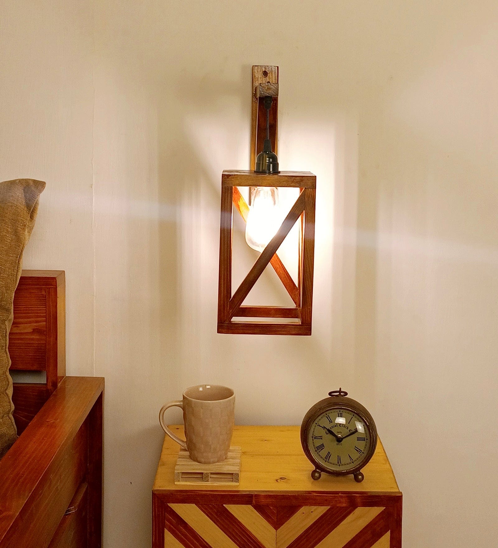 Symmetric L Brown Wooden Wall Light (BULB NOT INCLUDED)
