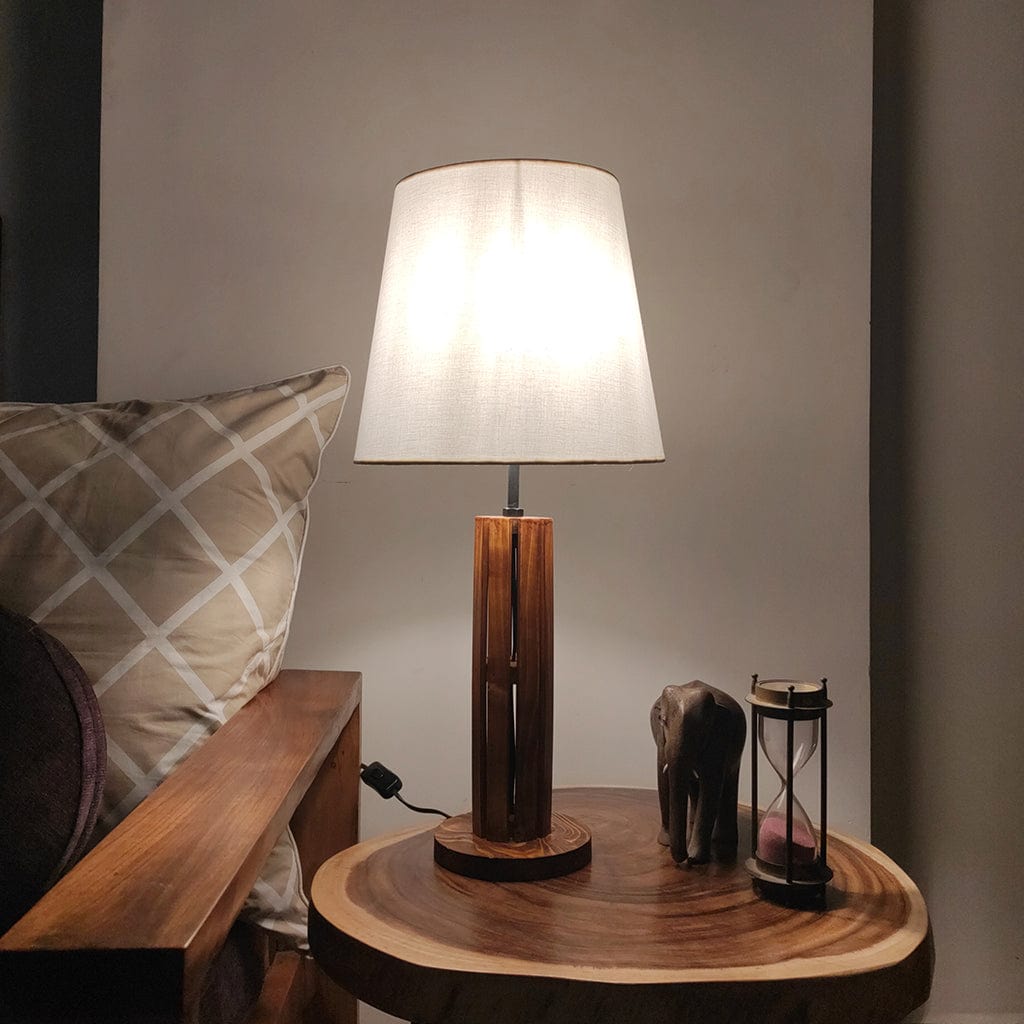 TallBoy Wooden Table Lamp with Brown Base and Premium White Fabric Lampshade (BULB NOT INCLUDED)