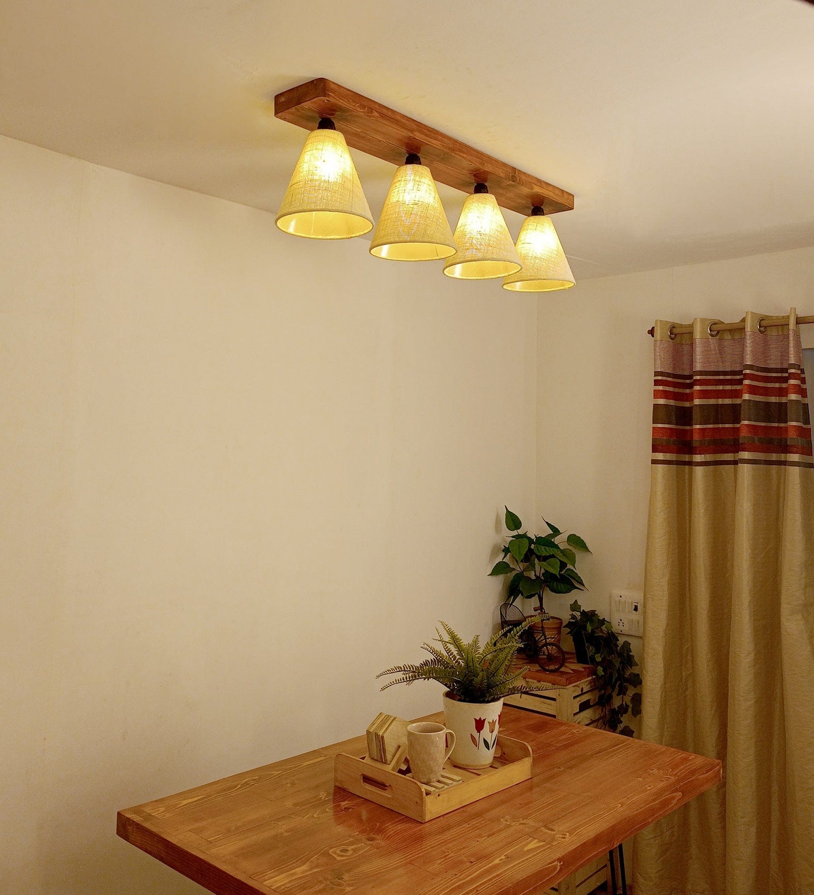 Terzo Brown Wooden 4 Series Ceiling Lamp (BULB NOT INCLUDED)