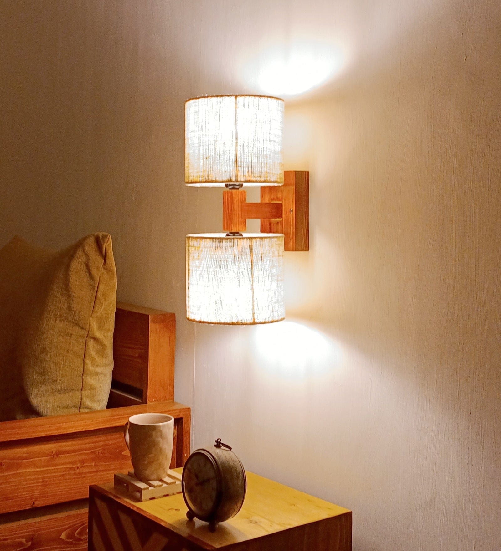 Tesca Duo Brown Wooden Wall Light - (BULB NOT INCLUDED)