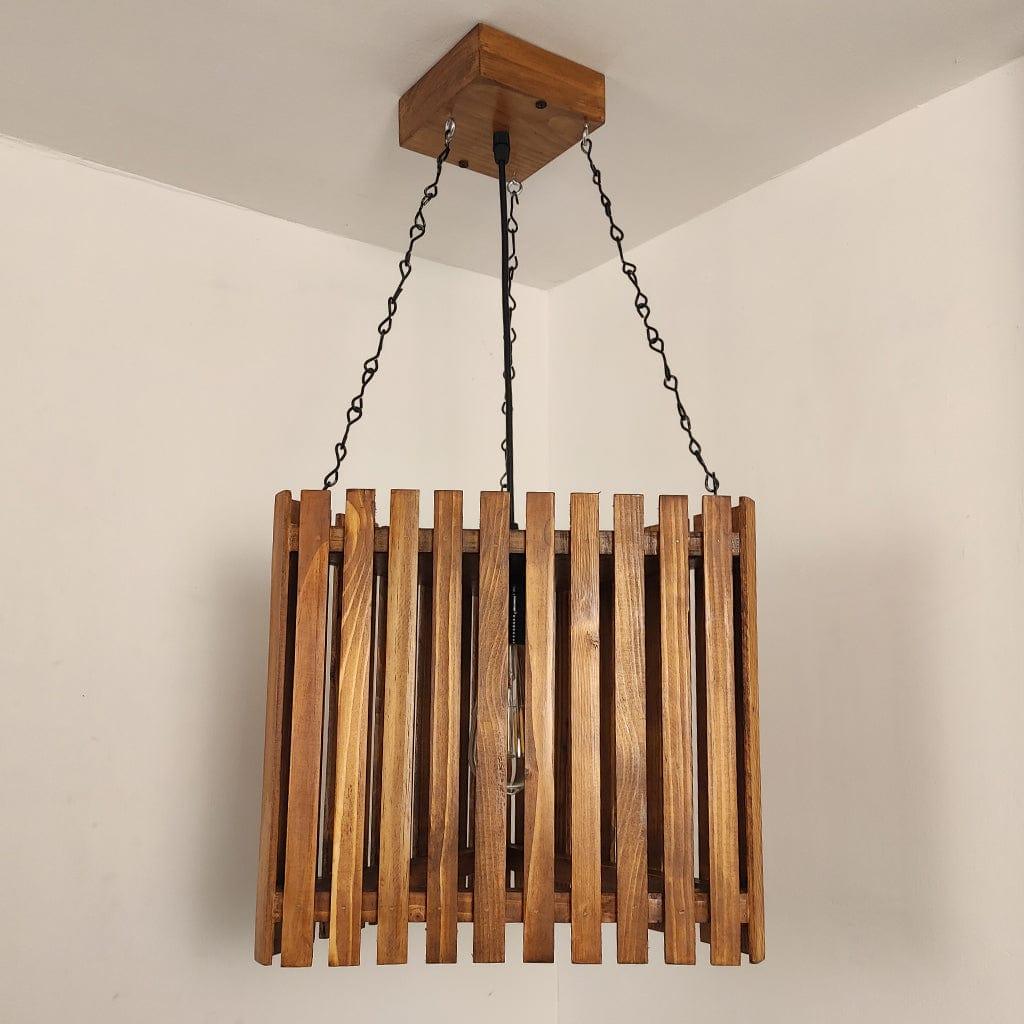 Trikona Brown Wooden Single Hanging Lamp - Ouch Cart 