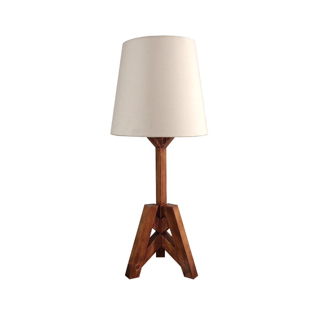 Troika Wooden Table Lamp with Brown Base and Premium White Fabric Lampshade (BULB NOT INCLUDED)