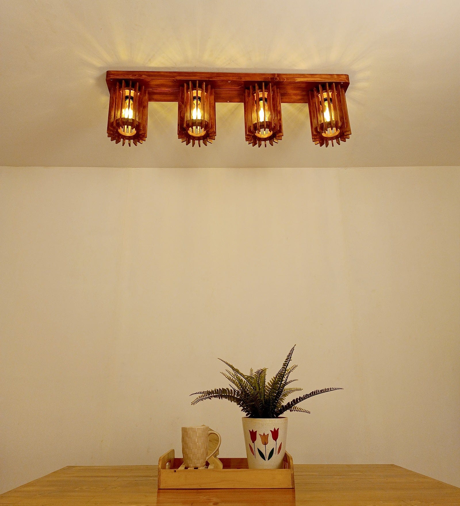 Ventus Brown Wooden 4 Series Ceiling Lamp (BULB NOT INCLUDED)