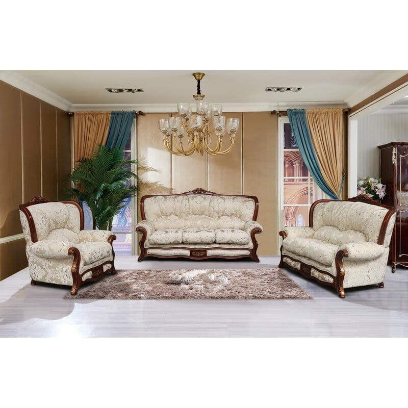 Vernonburg 3 Piece Gold And White Embossed Fabric Standard Living Room Set