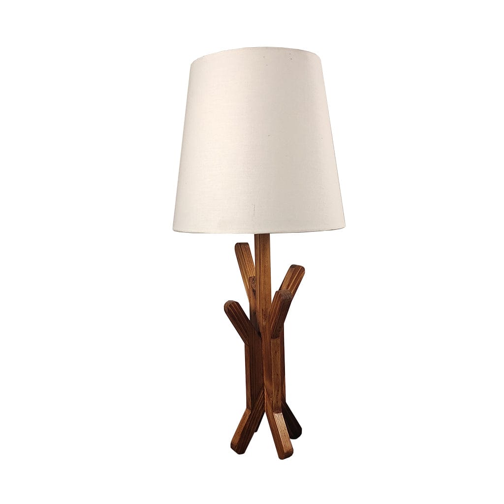 Vrikshya Wooden Table Lamp with Brown Base and Premium White Fabric Lampshade (BULB NOT INCLUDED)