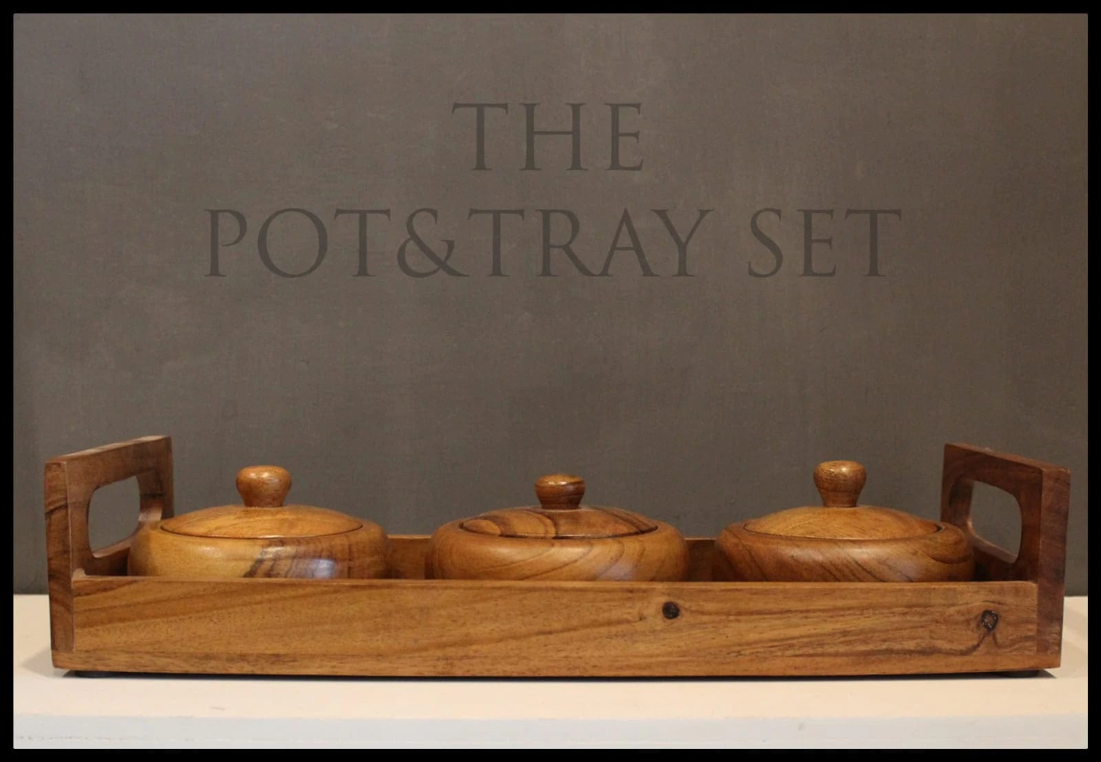 SERVING POTS WITH TRAY II WOODEN REFRESHMENT JARS II WOODEN