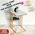 Creative White Marble & Metal Stone Side/Coffee Table With Magazine Holder ( Random Design )