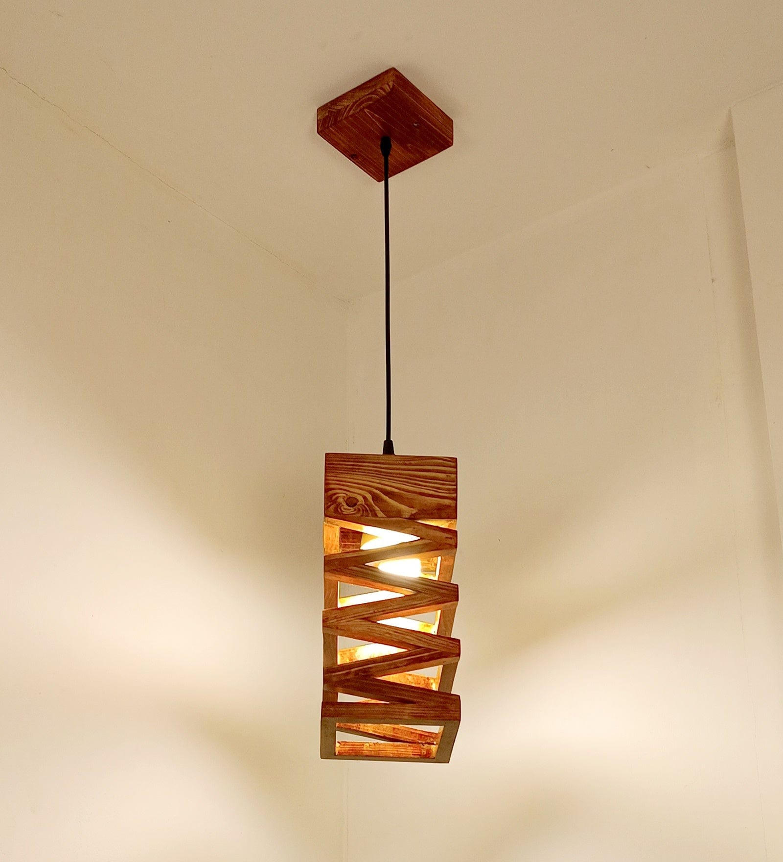 Wiggle Brown Wooden Single Hanging Lamp (BULB NOT INCLUDED)