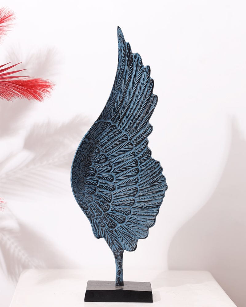 Metal Blue Color Right Angel Wings Table Top Showpiece (Pack Of 1) For Home Decoration, Living Room & Office