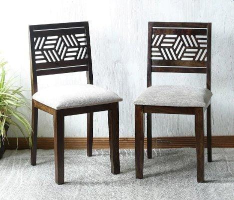 Wooden Aptitude Arm Solid Wood Cushioned Dining Chair Set of 2 PCs