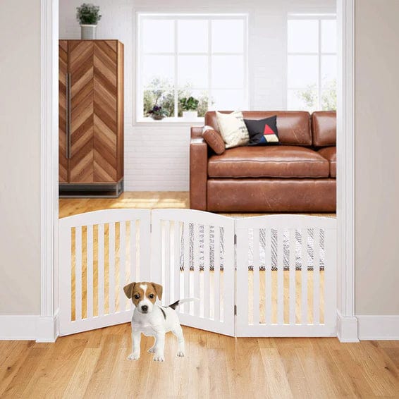 Wooden Portable Safety Pet Fence Gate Partition For Kids (White)